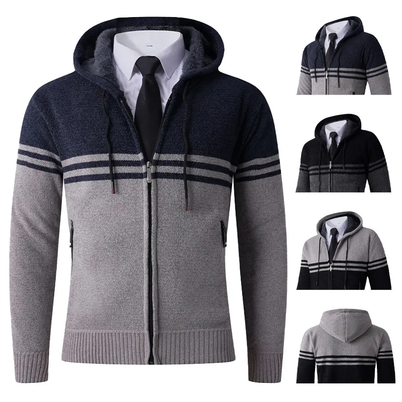 

Men's Knitted Faux Fur Vest Thiened Winter Outerwear Casual Loose Fit Long Sve Warmth Polyester Fiber Hooded Coat