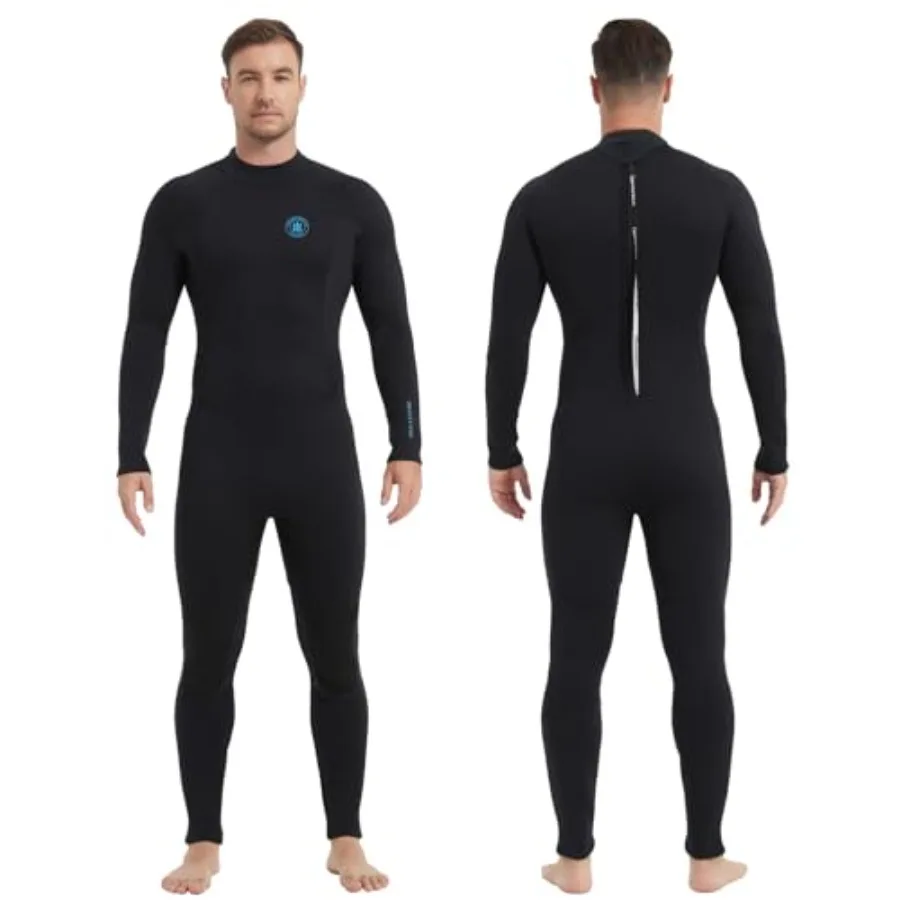 Traje de neopreno para hombre para buceo, snorkel, surf y natación; neopreno; negro; cremallera frontal, grosor de 3/2 mm y 5/4 mm