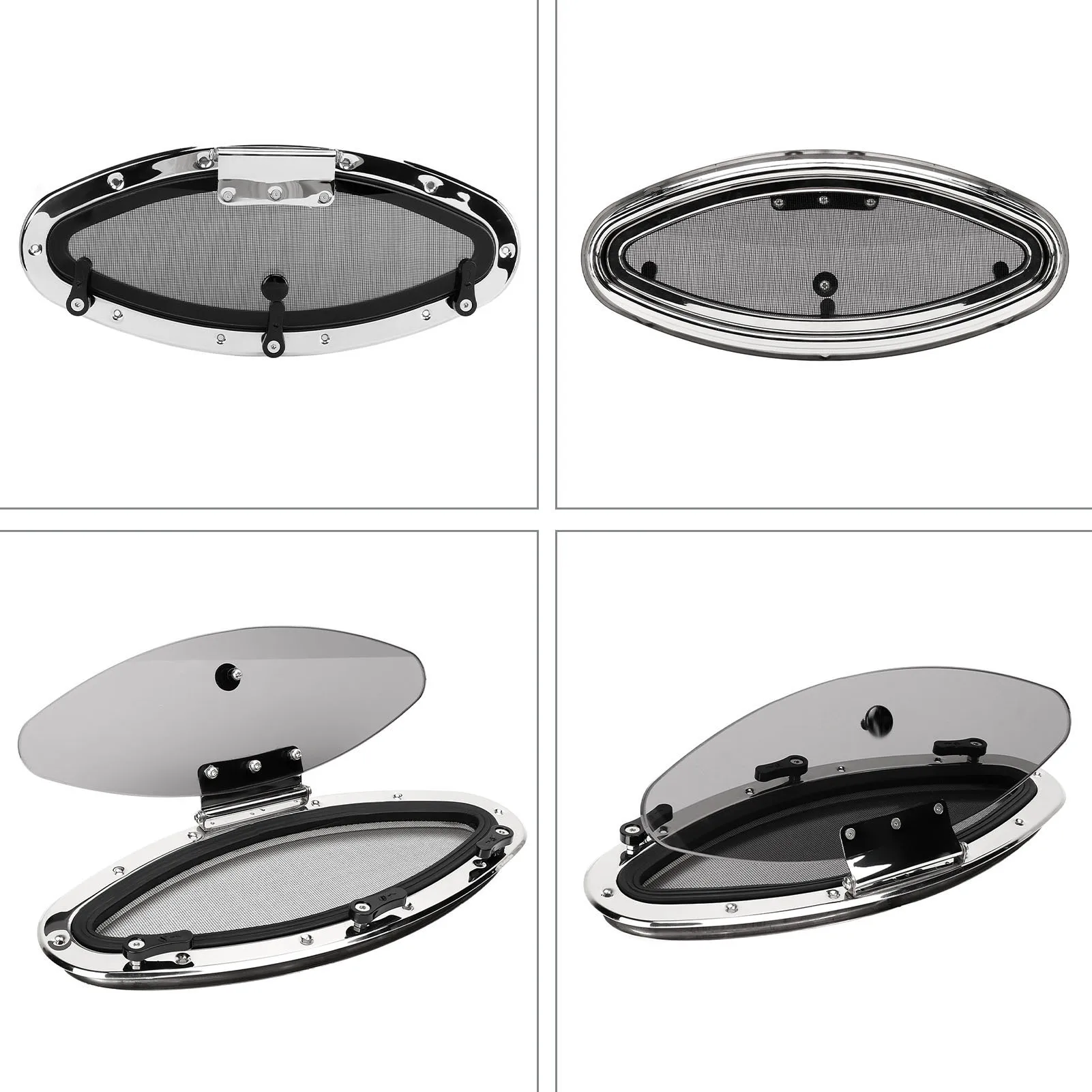 فتحة فتح داخلية قوية من الزجاج المقسى باللون الرمادي الدخاني مقاس 16.06 × 5.83 بوصة نافذة كوة قارب مانعة للتسرب ممتازة لليخوت السفينة