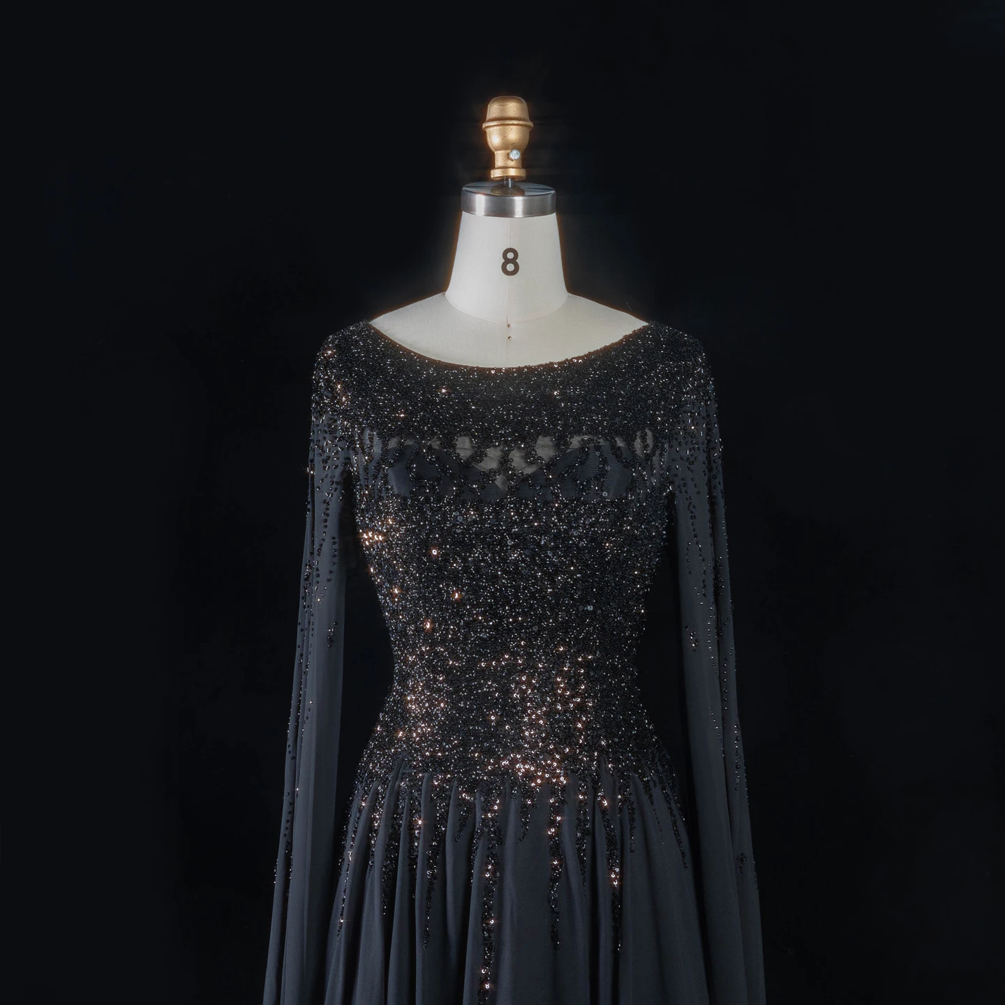 Sharon Said Abendkleid Luxuriöses A-Linien-Kleid mit Pailletten, Cape-Ärmeln und Perlen für Hochzeit, Abschlussball, Dubai, formelle Party, Ballkleid SS105, maßgeschneidert – Detail 22