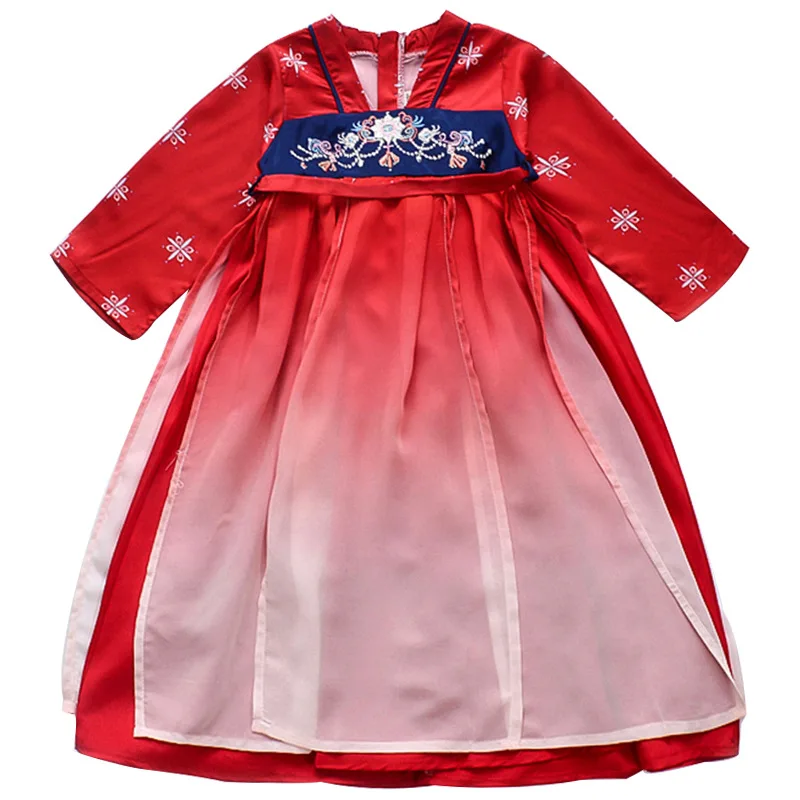 Girl Spring Autumn New Ancient Embroidery Hanfu Chinese Style Traditional Dress Kid Party Evening Performance Vestido Costume 