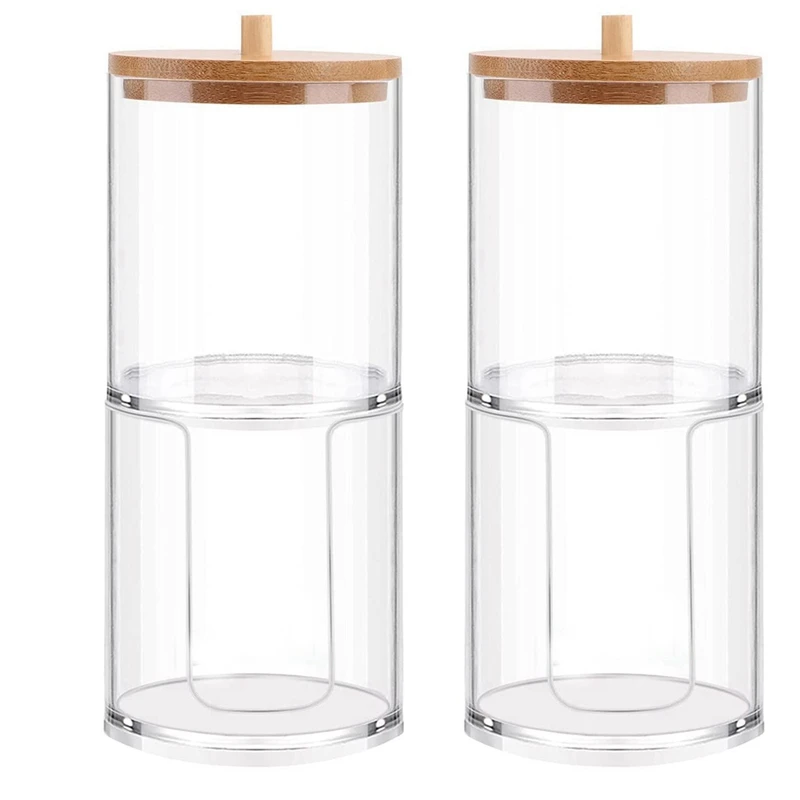 2PCS Cosmetic Cotton Storage Tank Acrylic Cosmetic Storage Box With Bamboo Cover Portable Container