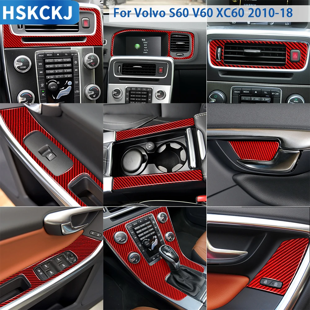 

For Volvo S60 V60 XC60 2010-18 Accessories Red Carbon Fiber Car Interior Navigation Center Console Door Gear Cover Trim Sticker