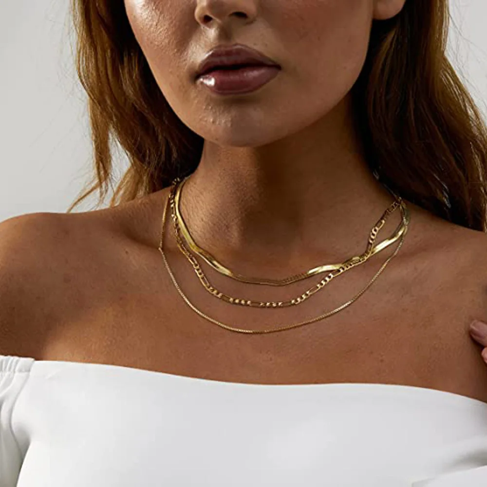 3 Layer Stainless Steel Layered Necklace for Women,Waterproof Non-Fading Tarnish Free,Classic Old Money Elegant Commute Wear