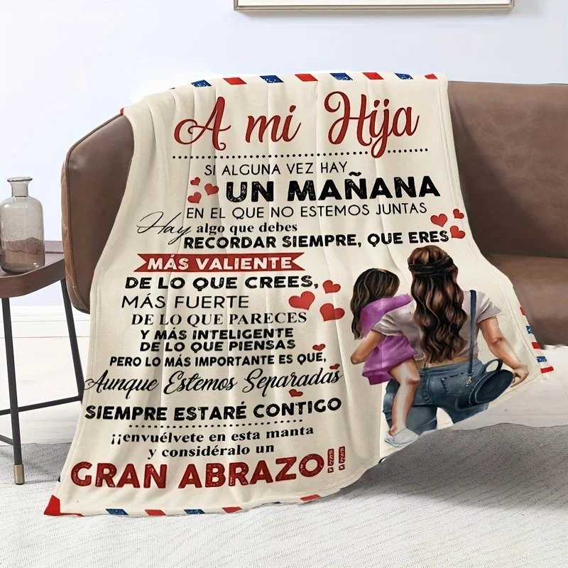 Creative Spanish‑Letter Print Throw Blanket for Daughter, Soft Comfortable for Outdoor, Camping, Travel, Sofa, Bed, Home