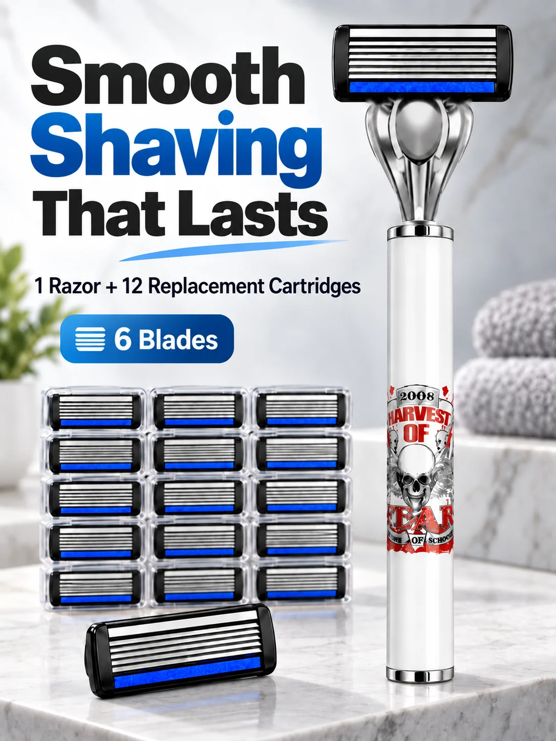 Men's 6-Blade Manual Razor Shaving Set with 1 Handle And 12 Replacement Cartridges Grooming Kit for Smooth Shave