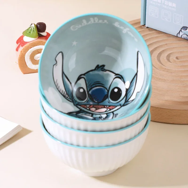 Disney High Temperature Ceramic Rice Bowl Stitch 4 Bowl Gift Box Set Internet Celebrity Tableware High-Looking Souvenir