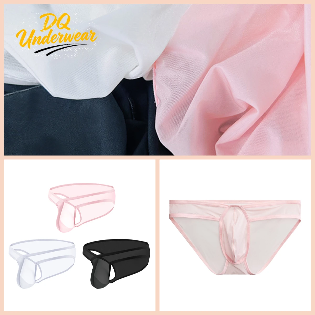 3PCS Fashion See Through Mesh Male Briefs Simple Elastic Waist Lightweight Breathable Daily Bikini Underpants AD784