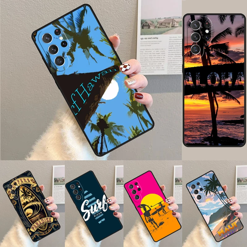 Cover For Samsung Galaxy S24 Ultra S21 S22 S8 S9 S10E Note 10 20 Plus FE S23 Surfing Hawaii Paradise Phone case Coque