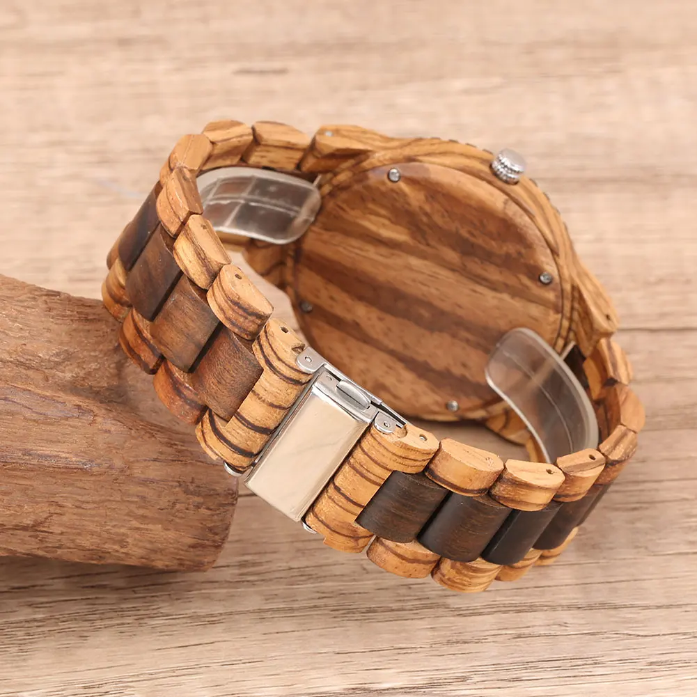 Vintage Hollow Dial Gear Surface Wooden Men Watches Full Wood Wristband Bracelet Casual Retro Men\'s Wrist Watch Folding Clasp