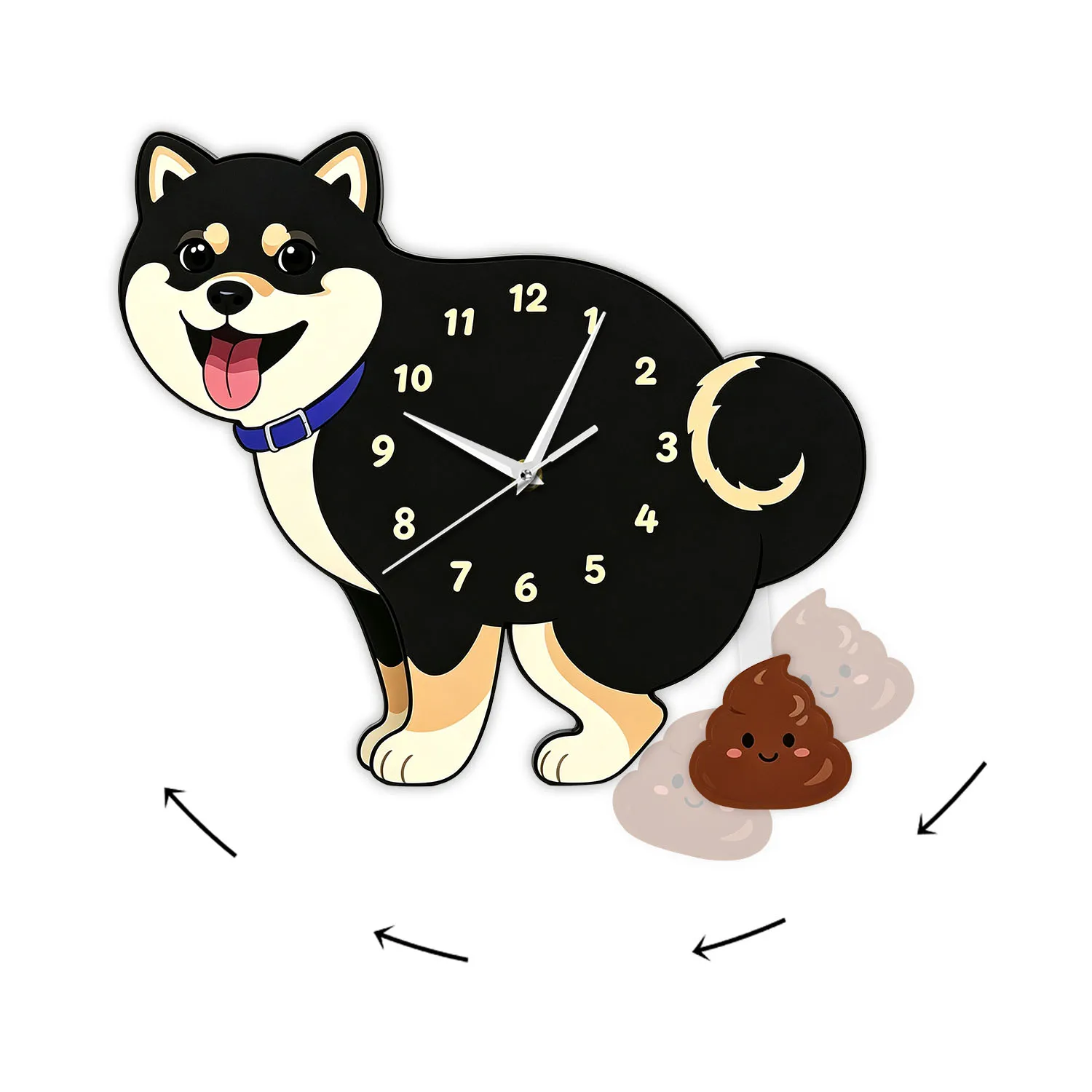 Cute Black Shiba Inu Dog Swinging Poop Pendulum Wall Clock for Pet Shop Meme Puppy Dog Pet Home Decor Christmas Funny Gag Gift