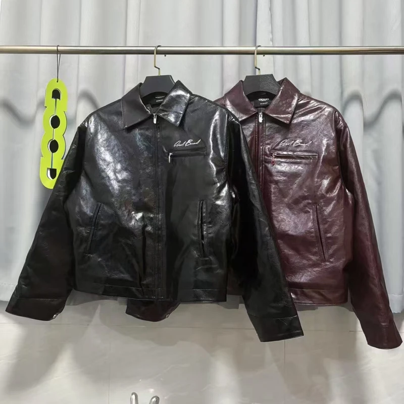 

Goodbrand Leather Jacket High Quality Embroidered Letter Pearl Jazz Jackets American Street Lapel Loose Coat Men's Clothing