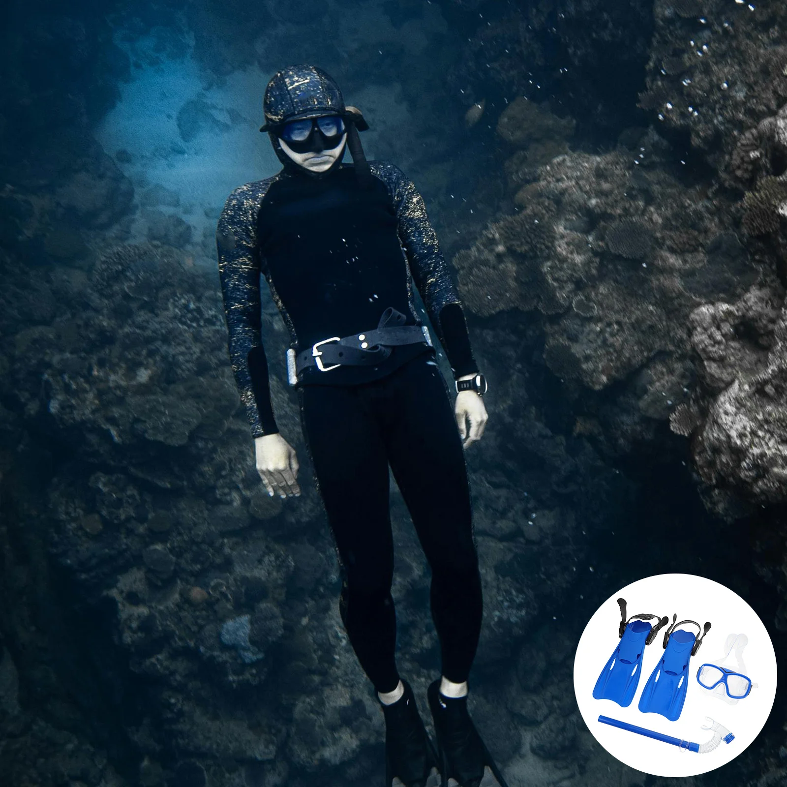 

1Set Snorkeling Gear for Adults Professional Large Frame Diving Mask Smooth Breathing Snorkel Dive Flippers Swimming Supply