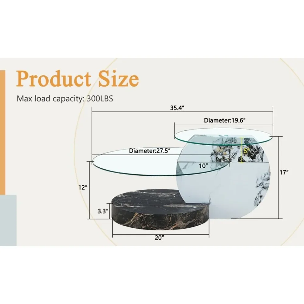 Glass Coffee Table,Modern Round Coffee Tables,42 Inch Wood Coffee Table for Living Room Rustic Circle Center Cocktail Table