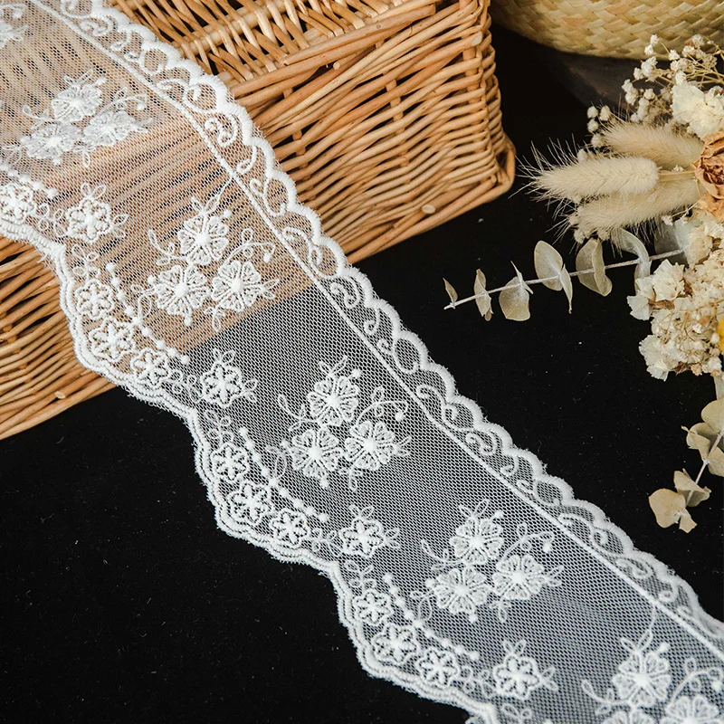 10CM Wide Tulle White Mesh Exquisite Embroidery Flower Fabric Lace Trim Ribbon Wedding Dress Head veil Curtain DIY Sewing Decor