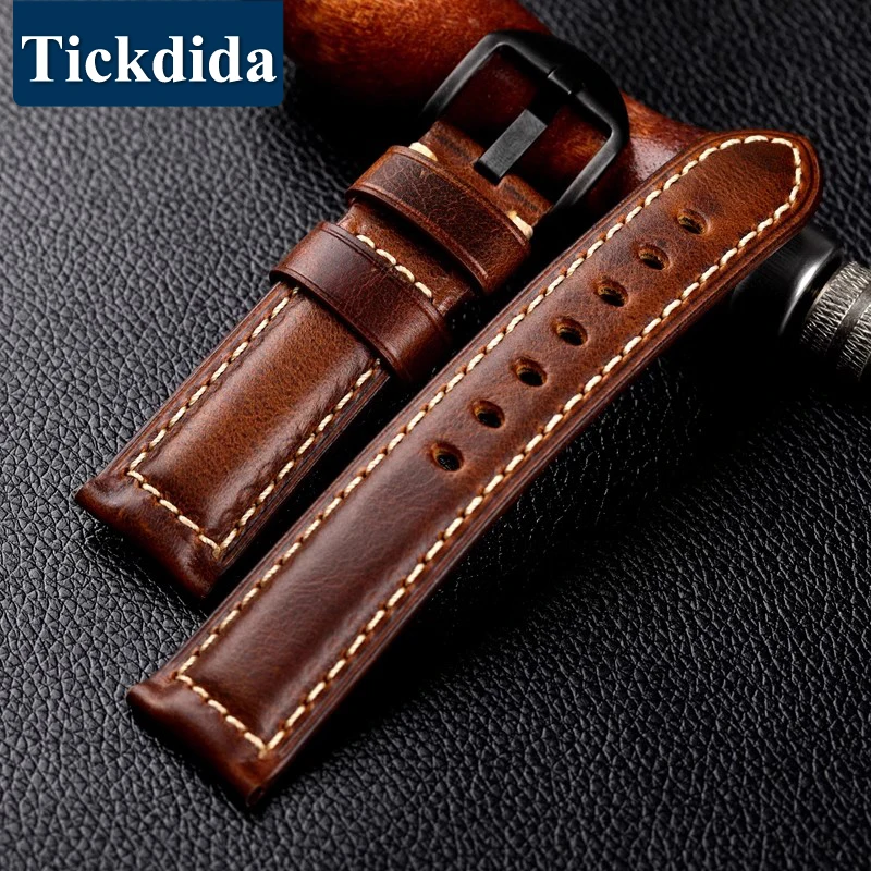 Vintage Oil Wax Leather Watch Strap 20mm 22mm 24mm Universal Head Layer Cowhide Watchband for Huawei Watch GT 4 3 Accessories