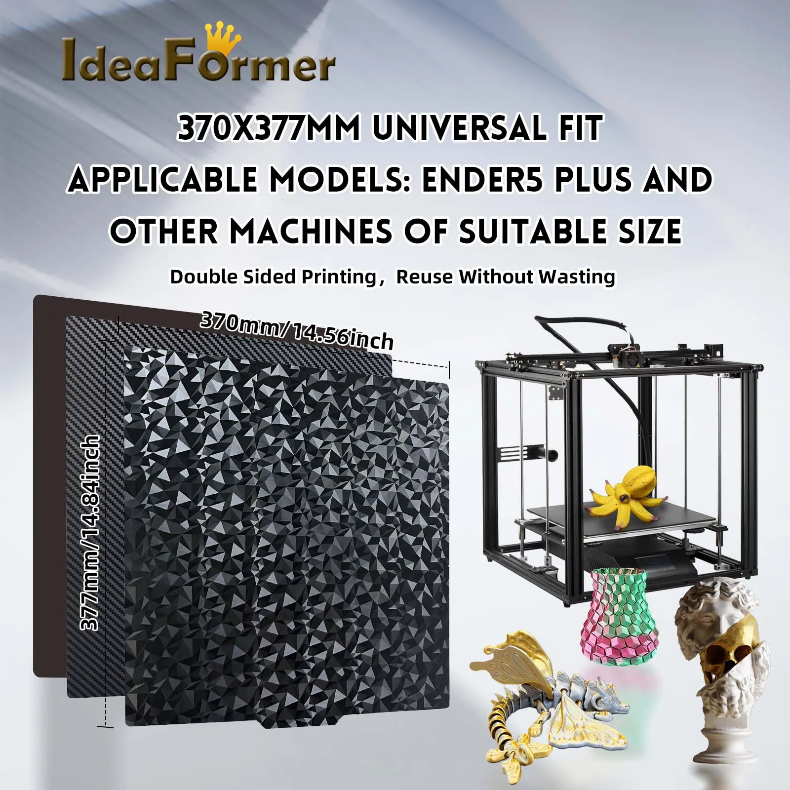 

For Ender5 Plus Double Sided PEO PET Flexible High Strength Spring Steel Sheet 370×377mm Heated Bed