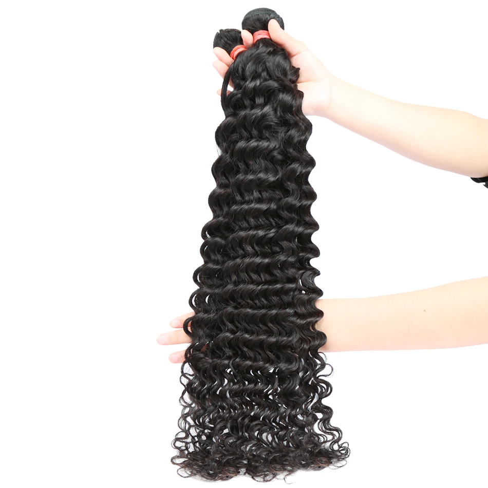 FASHOW 28 30 32 Inch Deep Wave 100% Human Hair Bundles Brazilian Hair Deep Curly Hair Bundles Sew-in Human Hair Extensions