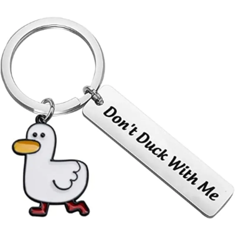Cartoon Duck Keychain, “Don’t Duck with Me” Metal Keyring, Duck Lovers Gift Present for Boyfriend Husband Girlfriend Couple