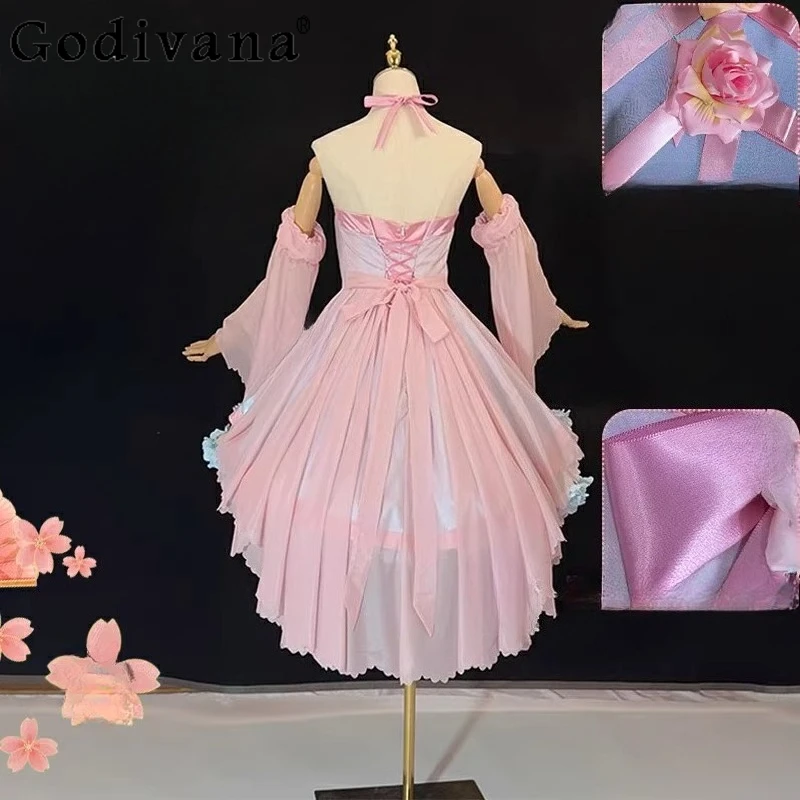 花の妖精プリンセスガールズドレスハロウィンパーティーアニメピンクドレススーツ女性の夏のカーニバル制服ロリータドレス衣装
