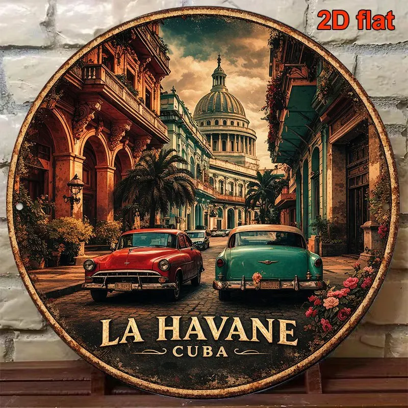 2D Flat - 1pc 8*8In/20X20Cm 2D Flat Round Sign, Vintage Plaque about 