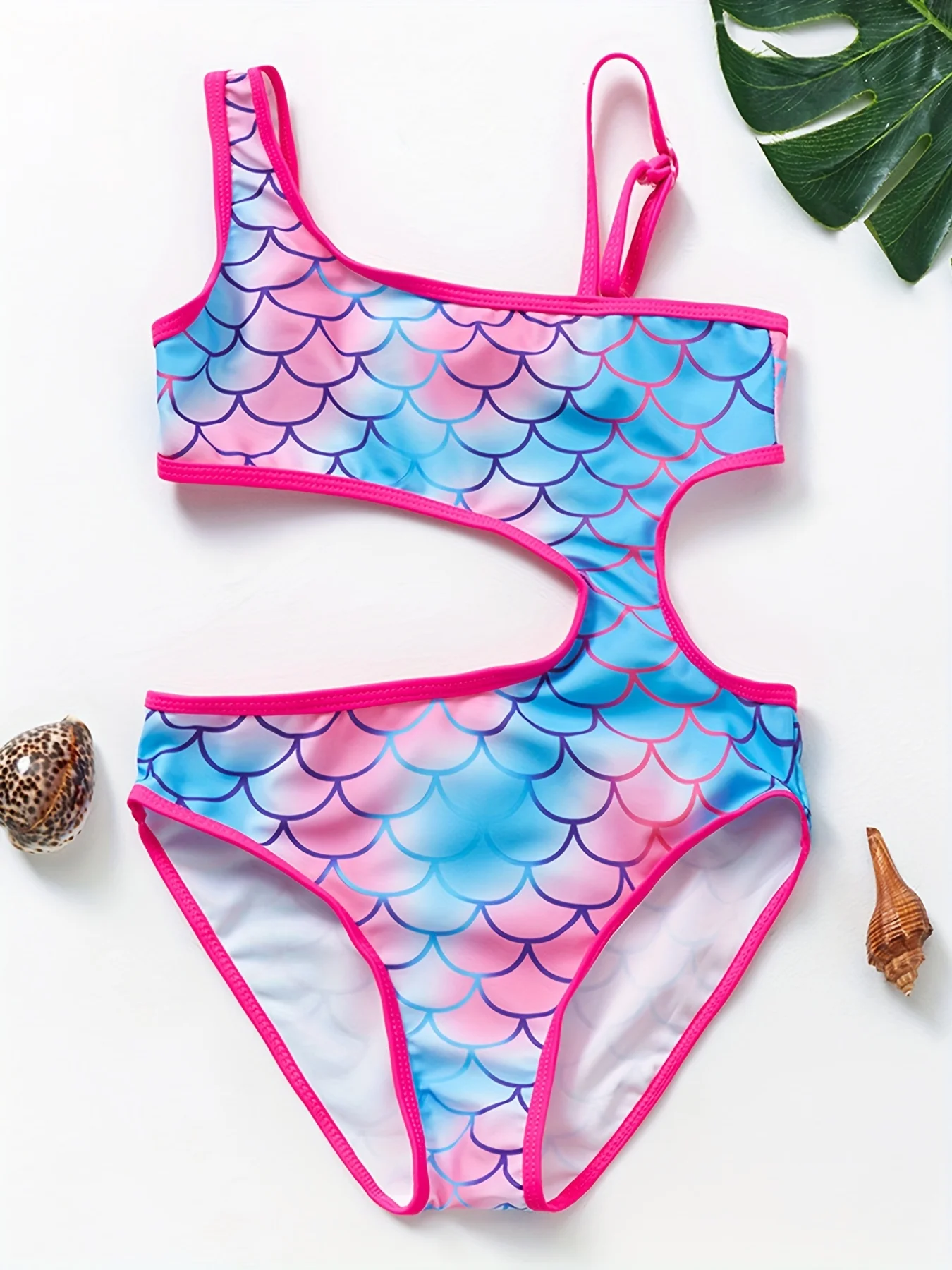 3-10 years Toddler Girls One-piece Swimsuits Kids Girl Fish-scale Printed Halter-neck Style Swimwear Children's Swimsuit