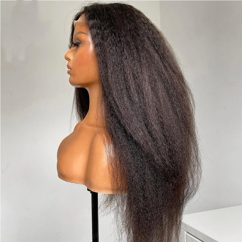 

26Inch 180%Density Long Yaki Straight Synthetic Lace Front Wig For Women With Baby Hair Heat Resistant Fiber Hair Daily Wear Wig