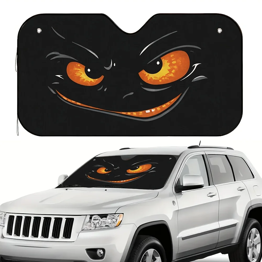 

1 шт. автомобильный солнцезащитный козырек Fiery Eyes Of Mischief — черный со светящимися оранжевыми глазами, быстро уменьшает тепло в салоне, обеспечивает комфорт