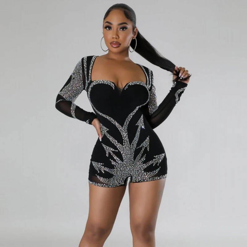 

Long Sleeve Romper Female Jumpsuit Woman Clothes Sexy Club Lace Bodysuit Shorts Casual Playsuit Overalls For Women Clothing