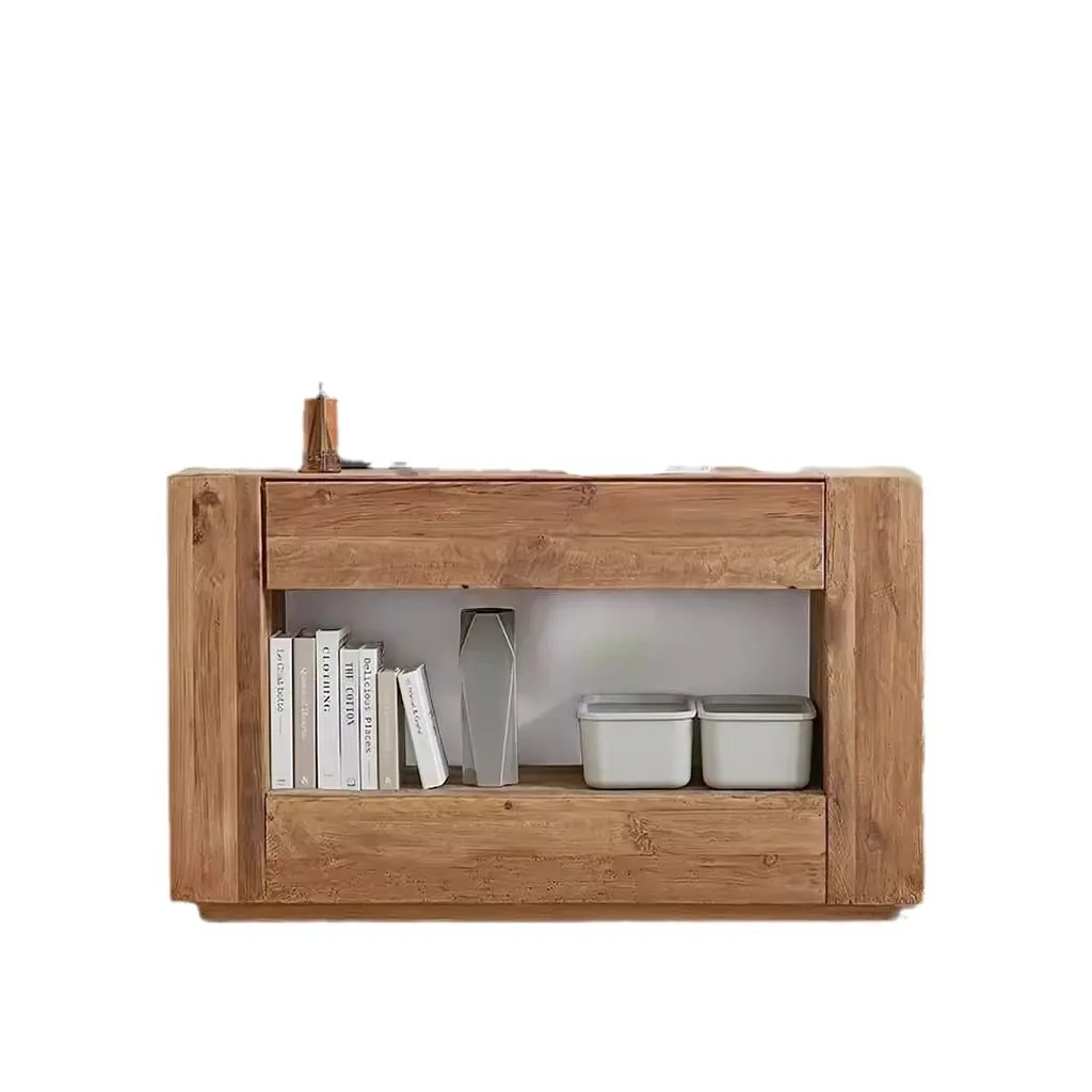 

Solid wood drawer porch table retro homestay decorative cabinet wabi sandy wind against the wall strip case display side cabinet