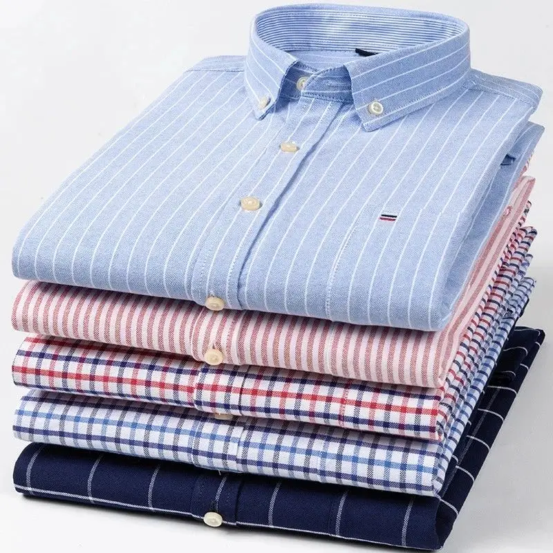 New Blue Men's Shirt Size S 7XL 100% Cotton Oxford Long Sleeve  Neck Thickened Fleece Autumn Season Special Wide Fit