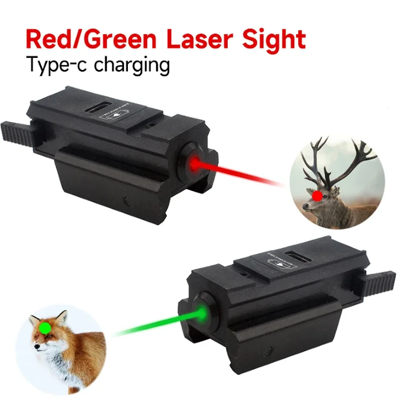 

USB Charging Tactical Laser with 20mm Picatinny Weaver Hunting Rail Green 520nm/Red 650nm for Pistol Glock Headgun Gun Dot Scope