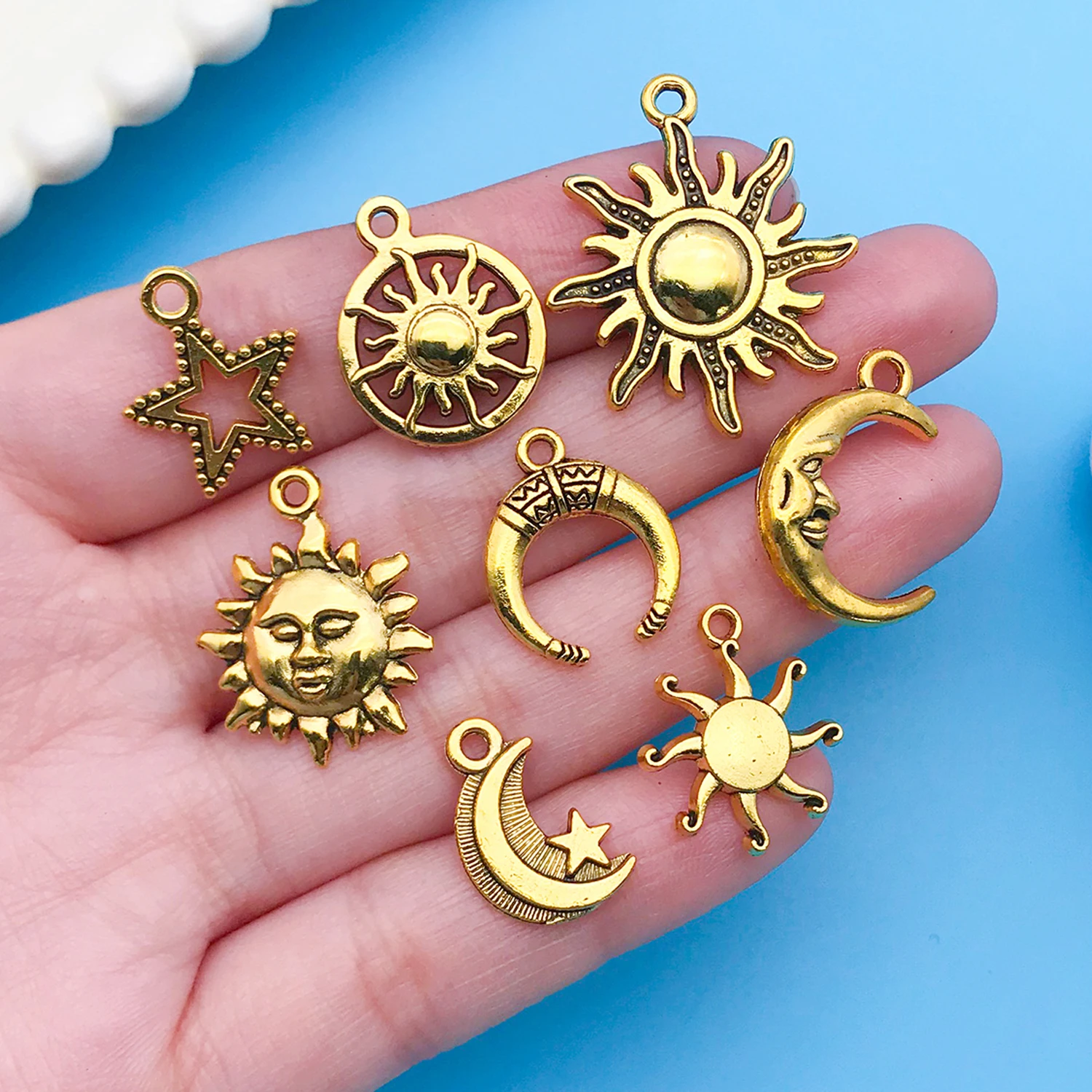 56pcs/lot Zinc Alloy Antique Golden Sun Moon Star Charms Pendants For DIY Jewelry Making Earring Necklace Bracelet Accessories