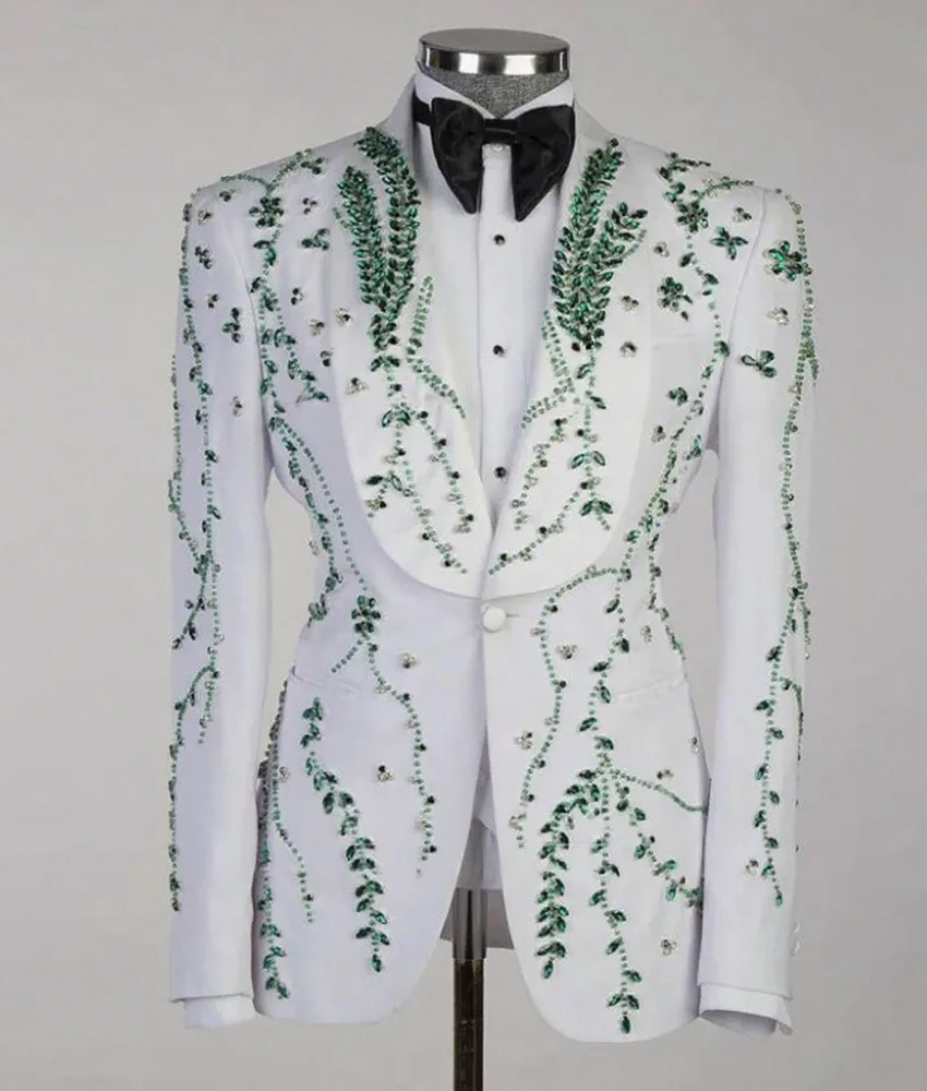 

Luxury Jewelry Ornament Men Suits Shawl Lapel Groom men's suit Graceful Men's Stage Costume 3-piece Men's Suit prom dresses
