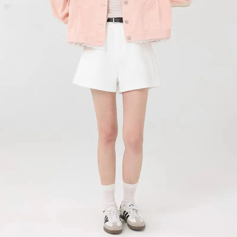 2025 nuevo para Mujer moda bolsillos laterales dardos delanteros Bermudas pantalones cortos Vintage de cintura alta con cremallera pantalones cortos Mujer Wh10