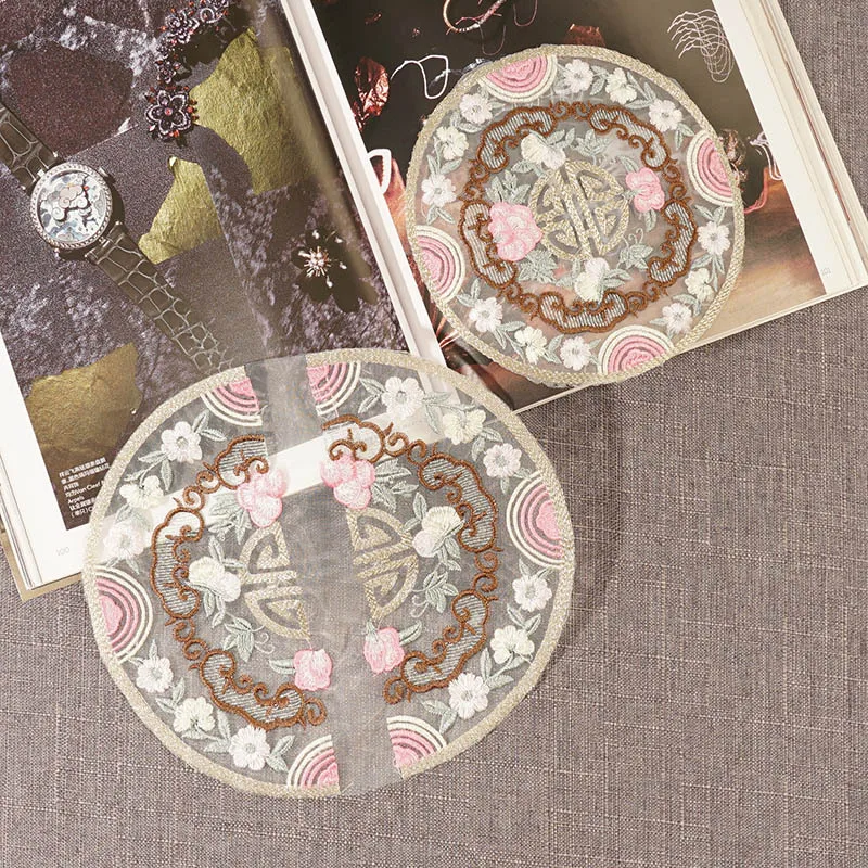 אורגנזה פרחוני עגול סגנון אתני חצאית רקמה אופנה גדולה מדבקה בגדים בד קישוט יד הלבשה