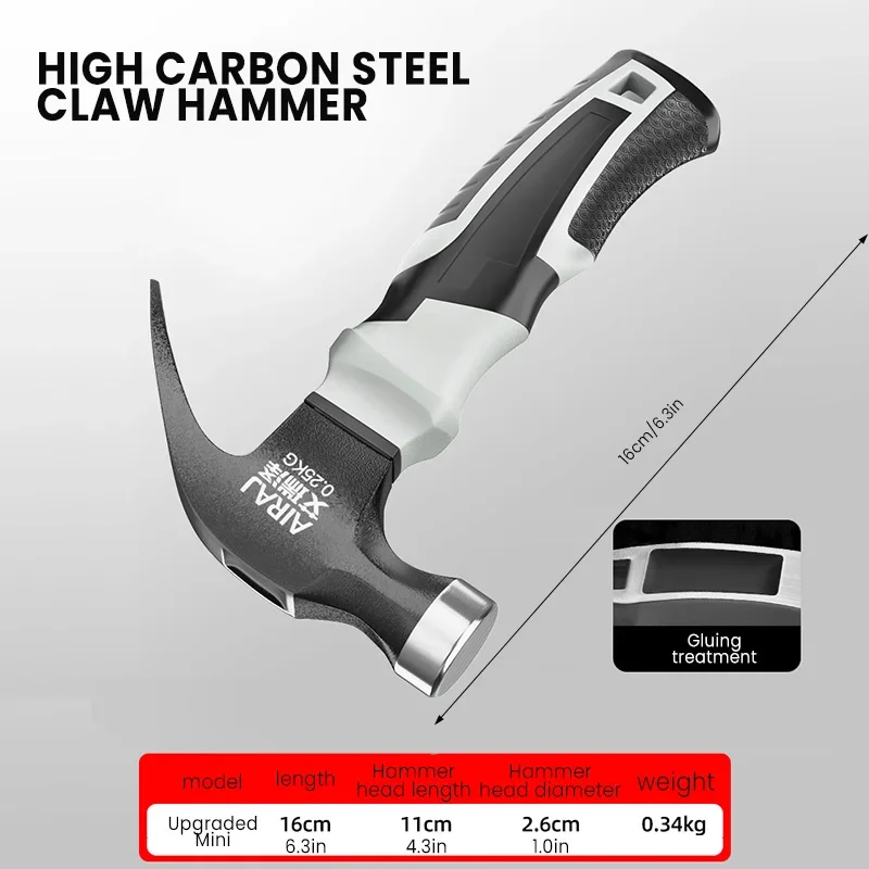 

AIRAJ Multifunctional Mini Claw Hammer, Anti Slip And Shockproof Hammer, Professional Grade,Magnetic Woodworking Manual Tool