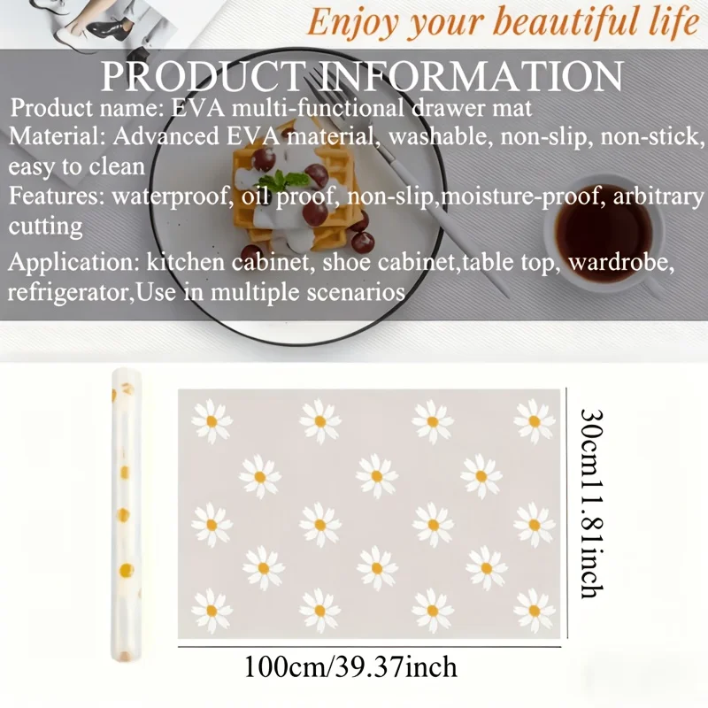 1. Daisy Design Waterproof Cabinet Shelf Liner - Easy-to-clean Plastic Liner, Waterproof, Oil-resistant, Slip-resistant and Durable Shelf Pad | Can Be Cut To Size, Suitable for Kitchens, Refrigerators, Tables and Drawer Organization