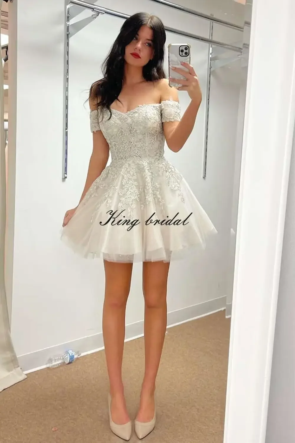 فساتين قصيرة لحفلات العودة للوطن مزينة بالدانتيل الجميل للمراهقين من التل اللامع بكتف بارد فساتين رسمية لحفلات الكوكتيل والنوادي