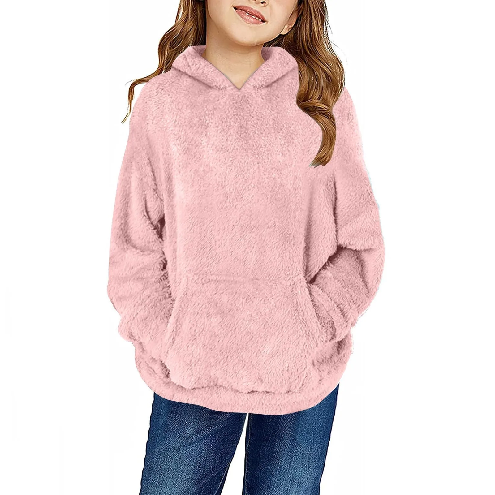 

‌Girls Hoodies Winter Warm Kids Long Sleeve Pullover Sweatshirts Cozy Fall Fashion Outfits Pockets Casual School Wear