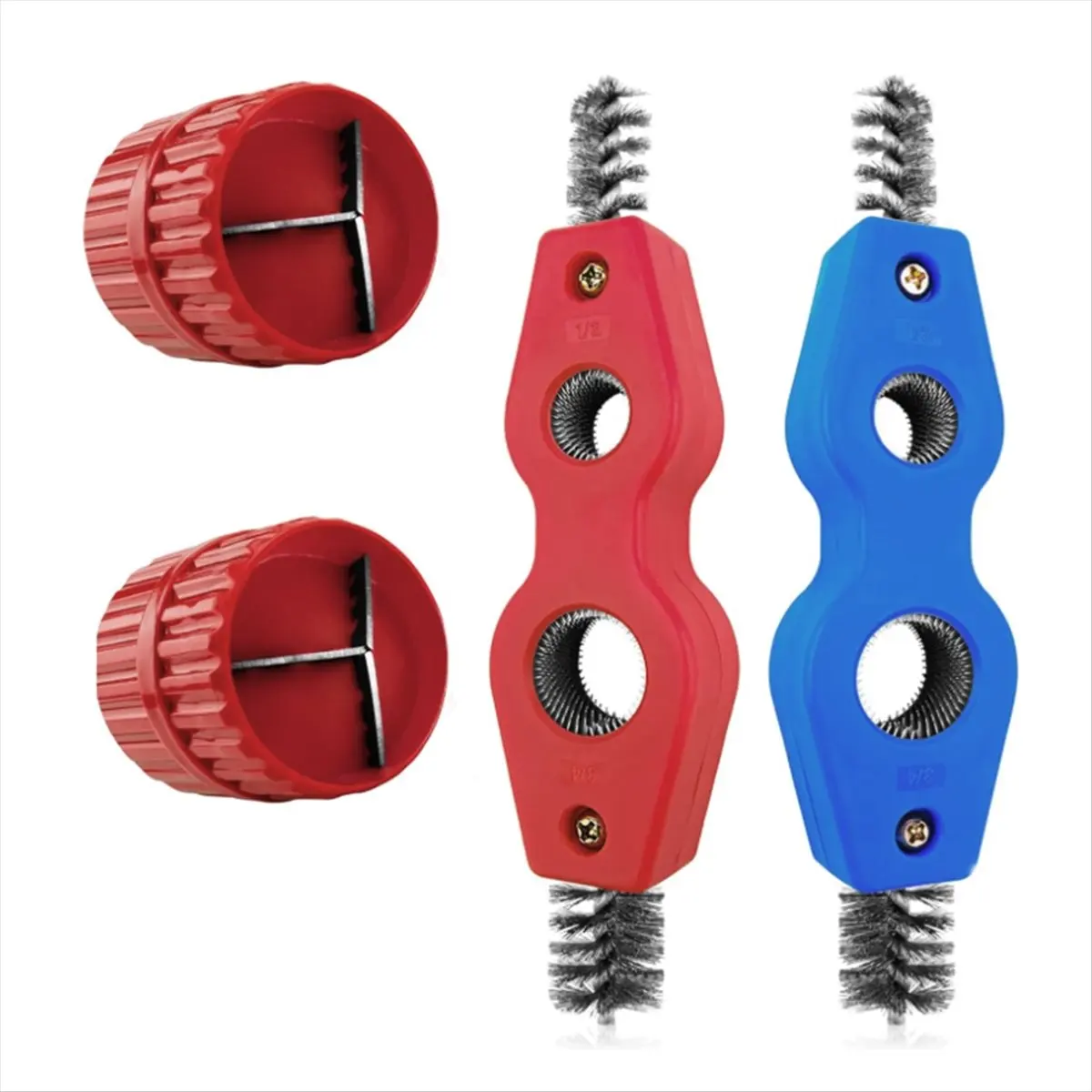 A56K 4 Pieces Copper Pipe Cleaner and Reamer Value Set- Copper Pipe and Cleaner Reamer,4-In-1 Pipe Deburring Brush Tools