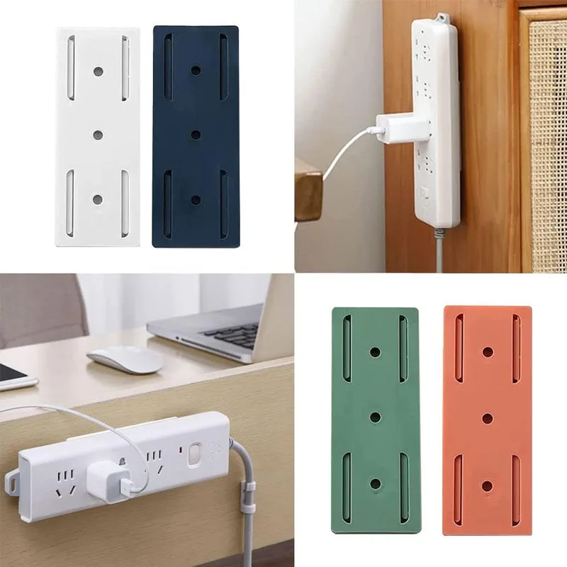 4pcs Socket Fixer Self-Adhesive Punch Free Socket Holder Wall-Mounted Cable Management Surge Protector Plug Fixer Bracket