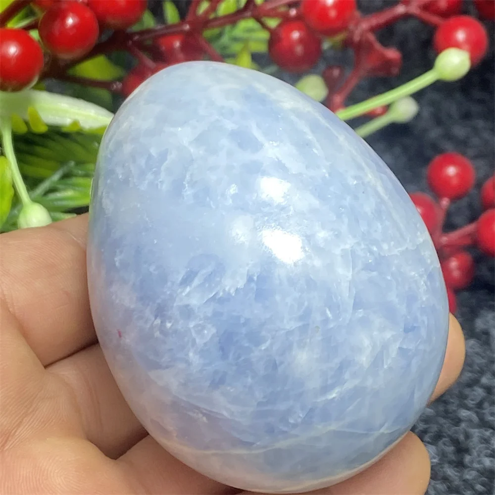 

Natural Blue Crystal Egg-Shaped Stone Specimen, Reiki Healing Collectible, Suitable For Room Decor Decoration Crafts