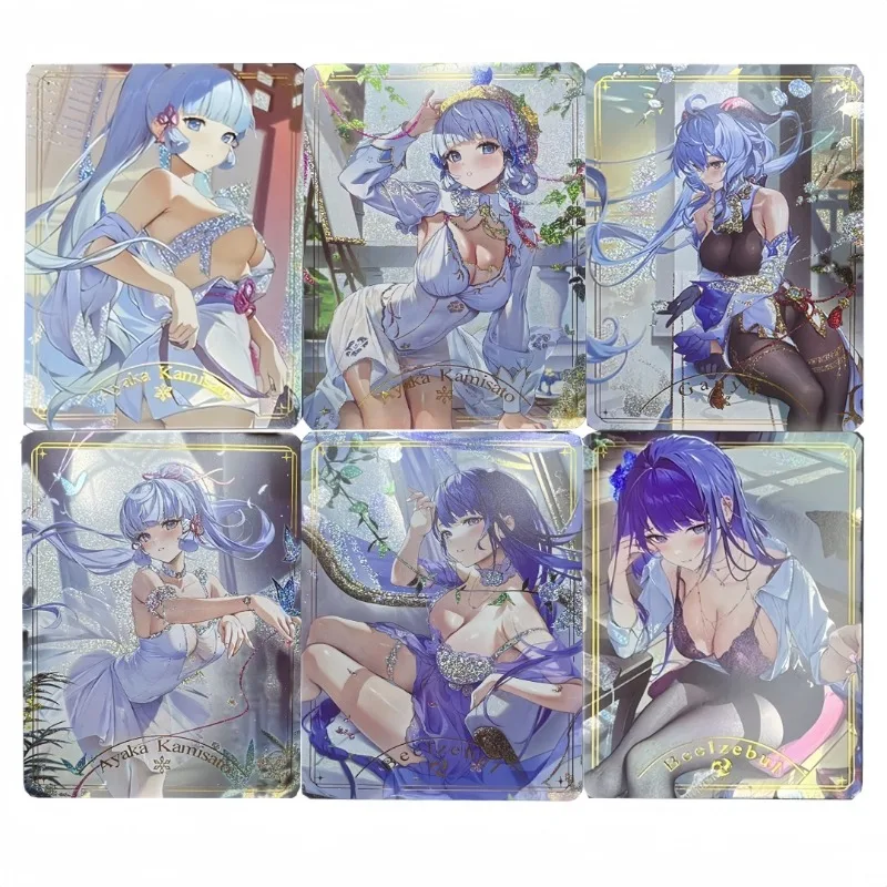 Diy 9 stks/set Genshin Impact Kamisato Ayaka Raiden Shogun Zelfgemaakte Kleurrijke Flash Card Game Collectie Schilderen Kaart Speelgoed gift