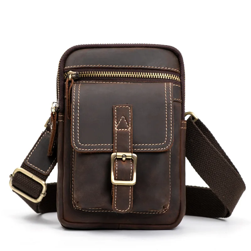 3613 Men's Genuine Leather, Cowhide Waist Bag, Oil Wax Leather, Retro Crazy Horse Leather Outdoor Phone Bag