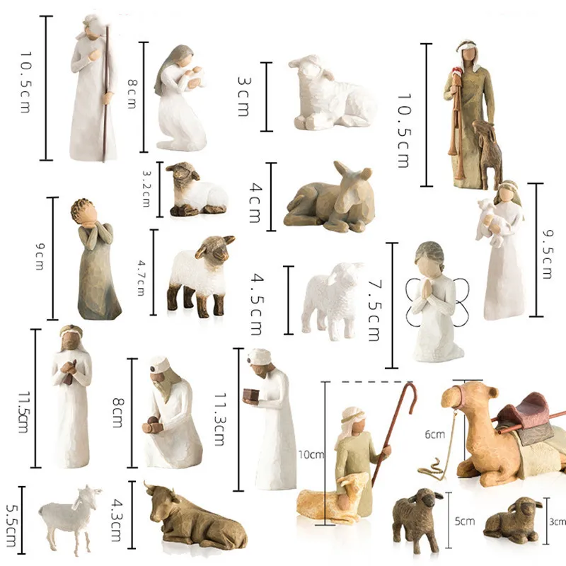 

20pcs Jesus Nativity Statue Resin Holy Family Willow Tree Set Ornaments Easter Religious Crafts Xmas Room Decor Christmas Gift