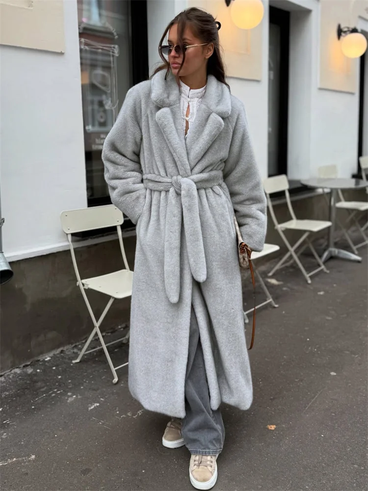 Tossy Luxury Elegant Ladies Faux Fur Overcoat Lace-Up Loose Commute Cardigan Patchwork Long Sleeve Coat Women's Faux Fur 2026