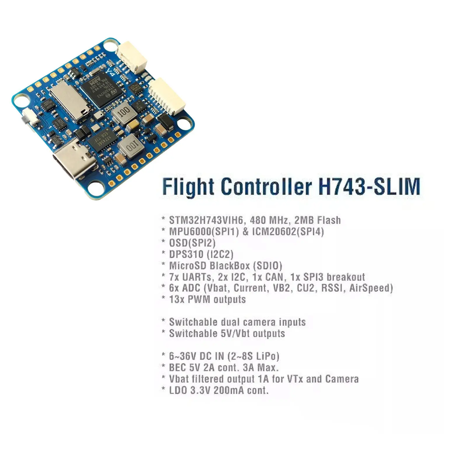 H743 SLIM V4 flight control 8 s FPV support ARDUPILOT BETAFLIGHT/INAV aeromodelling FPV