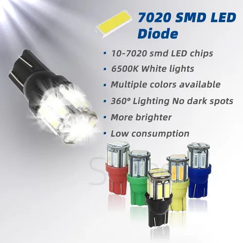Imagen 2 del producto 4 Uds W5W 10-7020 SMD coche T10 LED 194 168 cuña reemplazo lámpara de Panel de instrumentos inverso bombillas blancas y azules para luces de liquidación