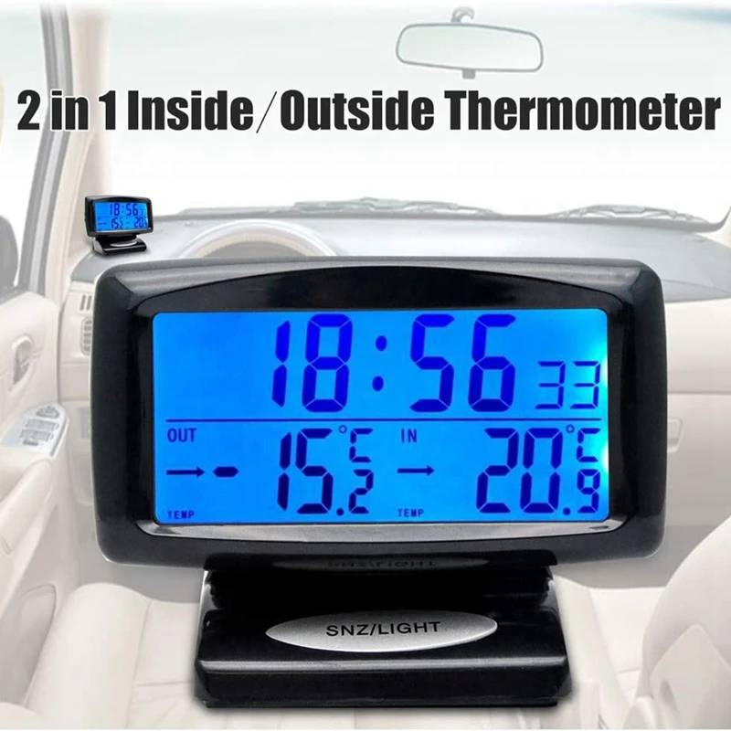 Portable 2 In 1 Car Auto Thermometer Clock LCD Display Gauge Indoor Outdoor Thermometer With Blacklight Function